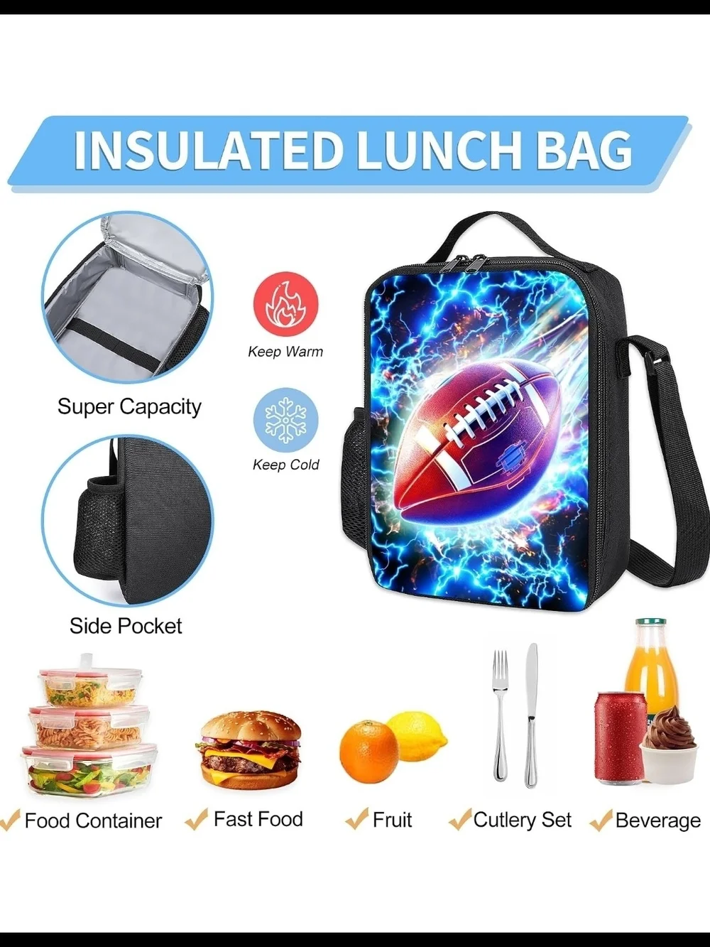 Electric Blue Football Backpack Set